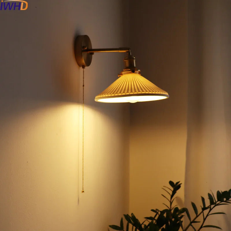 Axyaa Nordic LED Wall Sconce Ceramic Pull Chain Switch Light Fixture
