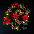 Axyaa Poinsettia Garland String Lights with Berries & Holly Leaves for Xmas Decor