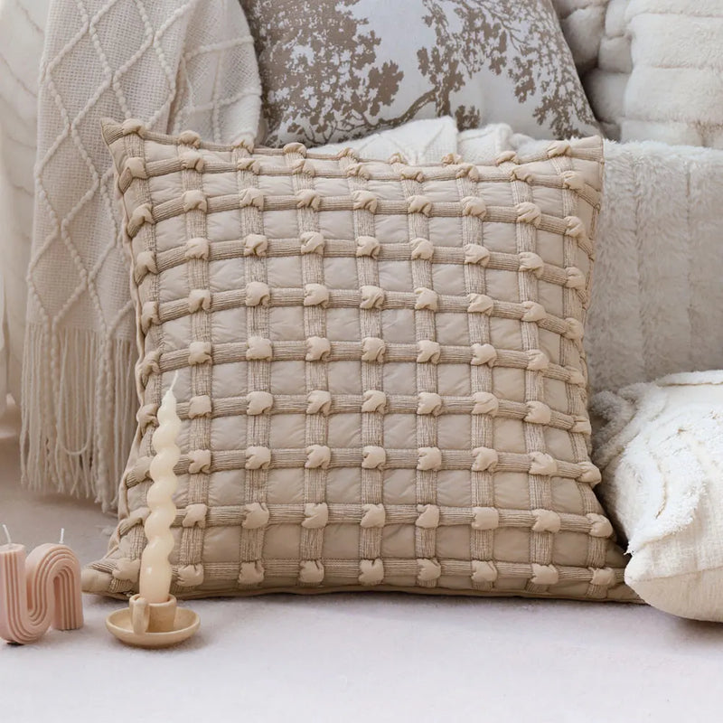 Axyaa Plaid Cushion Cover for Sofa Decor 45x45 Cream Style Home Living Room Pillow