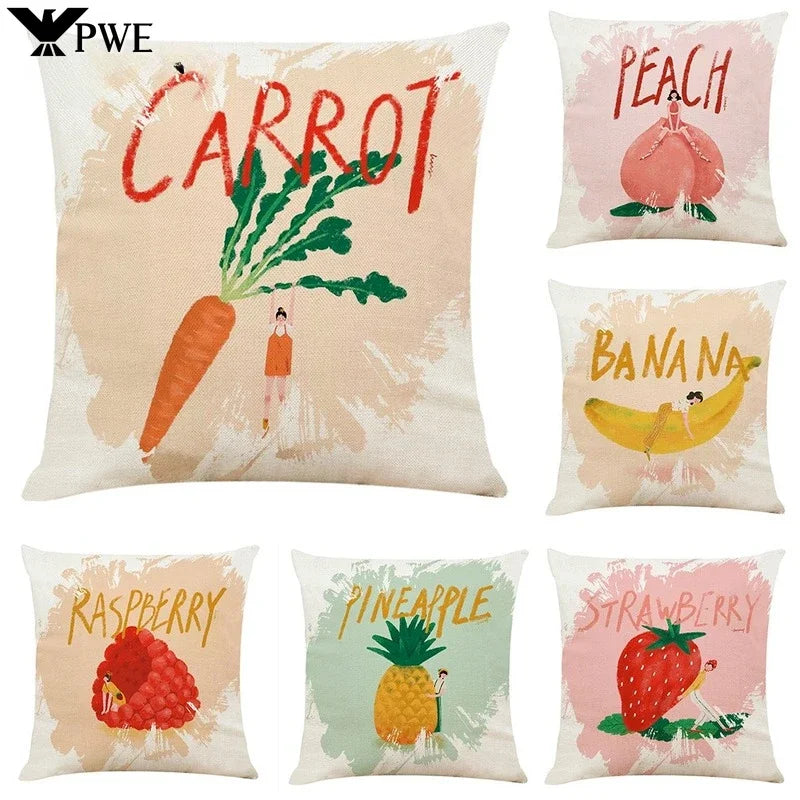 Fruit Girl Print Linen Pillowcase by Axyaa: Office Car Living Room Sofa Decor