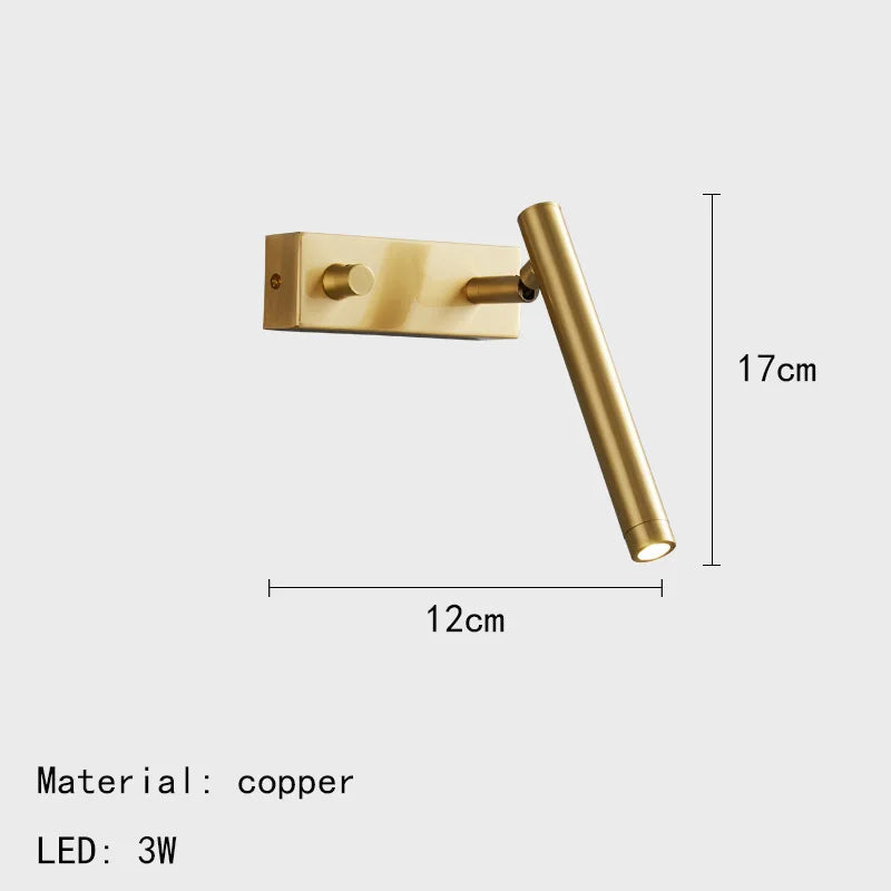 Axyaa Rotatable Copper Wall Lights for Bedroom Living Room Reading Lamp