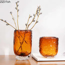 Axyaa Amber Glass Vase: Ice Patterned Decor for Flowers & Table Arrangements