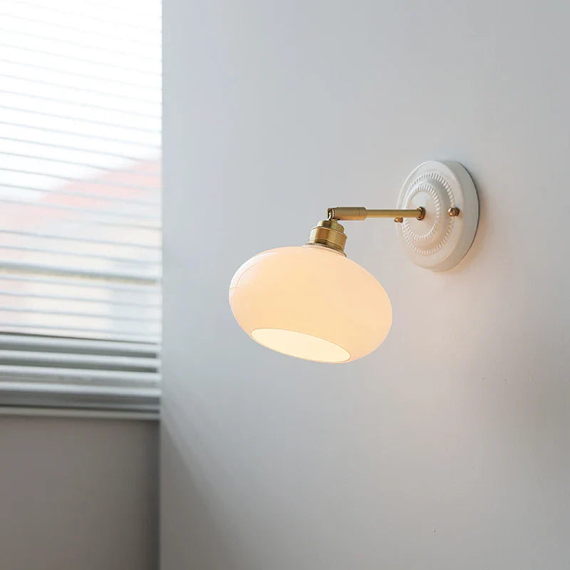 Axyaa White Glass LED Wall Light with Pull Chain Switch for Bedroom, Living Room, or Stairway