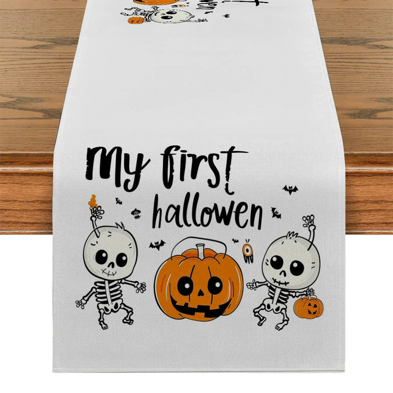 Axyaa Halloween Jack-o'-lantern Skull Table Runner for Kitchen Dining Decor
