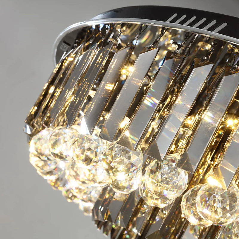 Axyaa Smoky Gray Crystal LED Ceiling Chandelier - Modern Living Room Pendant Lamp