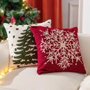 Axyaa Christmas Tree Snowflake Cushion Cover in Green and Red, Embroidered 45x45cm Square Pillowcase