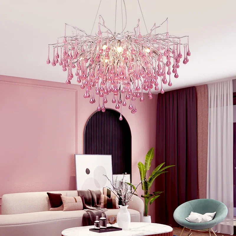 Axyaa Pink Crystal Chandelier for Children's Room Luxury Decor