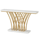 Axyaa Modern Gold Console Table with Grid Metal Base - 59 inch