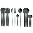 Golden Black Cutlery Set 24Pcs Stainless Steel Knife Fork Spoon Tableware Axyaa