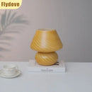 Axyaa Striped Glass Mushroom Table Lamp for Bedroom Decoration and Reading Lighting