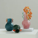 Axyaa Elegant Two-Tone Magnetic Clay Vase with Double Ear Design and Colorful Floral Pattern