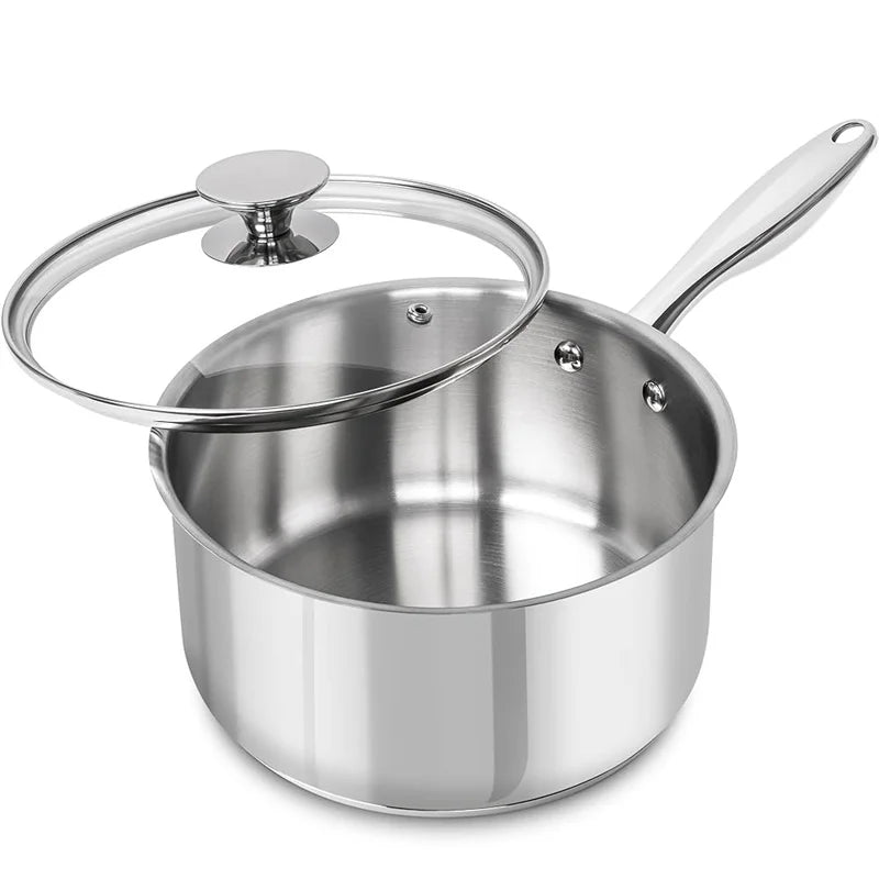 Axyaa 3-qt Stainless Steel Stew Pot with Lid, Induction Compatible, Thick Bottom