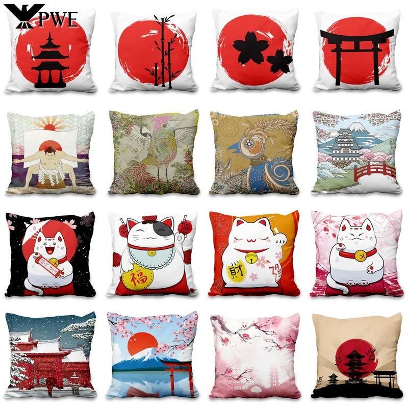 Axyaa Lucky Cat Japanese Style Sofa Bed Pillow Cover: Mount Fuji Japanese Art