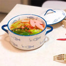 Axyaa 1000ml Ceramic Double Ear Noodle Soup Bowl with Cover - 15cm Microwave Oven Bowl