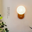 Axyaa Solid Wood LED Wall Lights Glass Sconces with Switch - Retro Bedroom Bedside Lamps