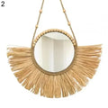 Axyaa Raffia Bead Wood Mirror: Acrylic Decorative Wall Hanging for Bedroom