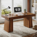 Axyaa 55" Executive Desk, Mid-Century Modern Wood Computer Desk with Double Trapezoid Base