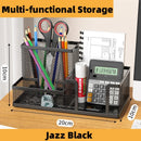 Axyaa Mesh Pen Holder for Desk, 3 Compartments Black Pencil Organizer