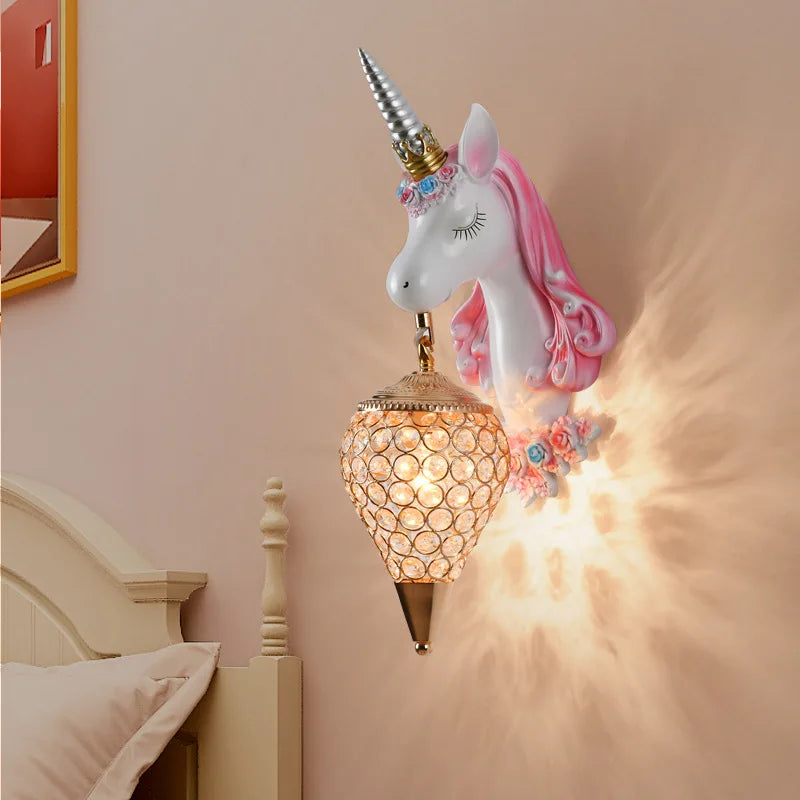 Nordic Unicorn Lamp Resin Wall Sconce by Axyaa for Girl's Bedroom & Living Room