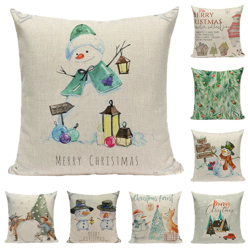 Axyaa Christmas Decor Pillow Covers 18x18 Linen for Sofa Living Room Home Decor