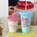 Axyaa Kawaii Water Bottle Tumbler with Straw and Lid - Cute Cold Drink Cup