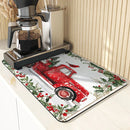 Axyaa Christmas Snow Kitchen Mat: Absorbent, Antiskid, Quick Dry, Draining, Tableware Mat