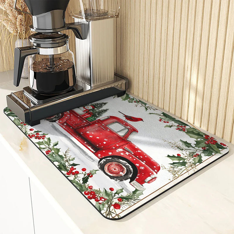 Axyaa Christmas Snow Kitchen Mat: Absorbent, Antiskid, Quick Dry, Draining, Tableware Mat