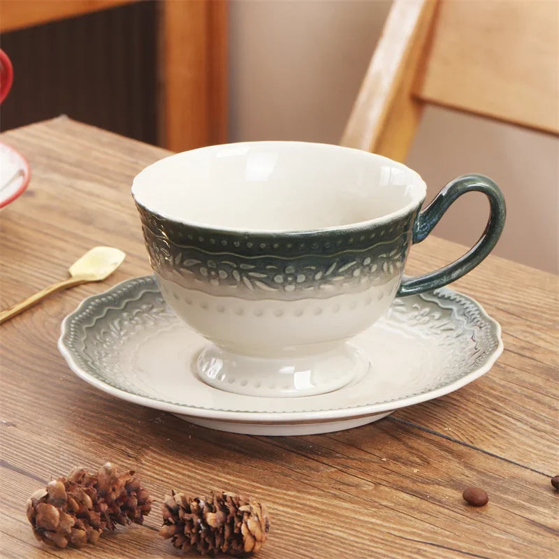 Axyaa Retro Flower Ceramic Coffee Cup&Saucer Set Elegant Teaware