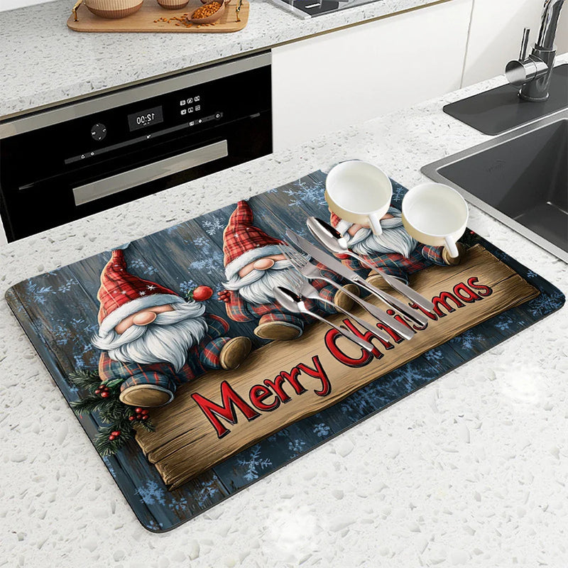 Axyaa Kitchen Draining Mat: Super Absorbent & Quick Dry for Christmas & Coffee.