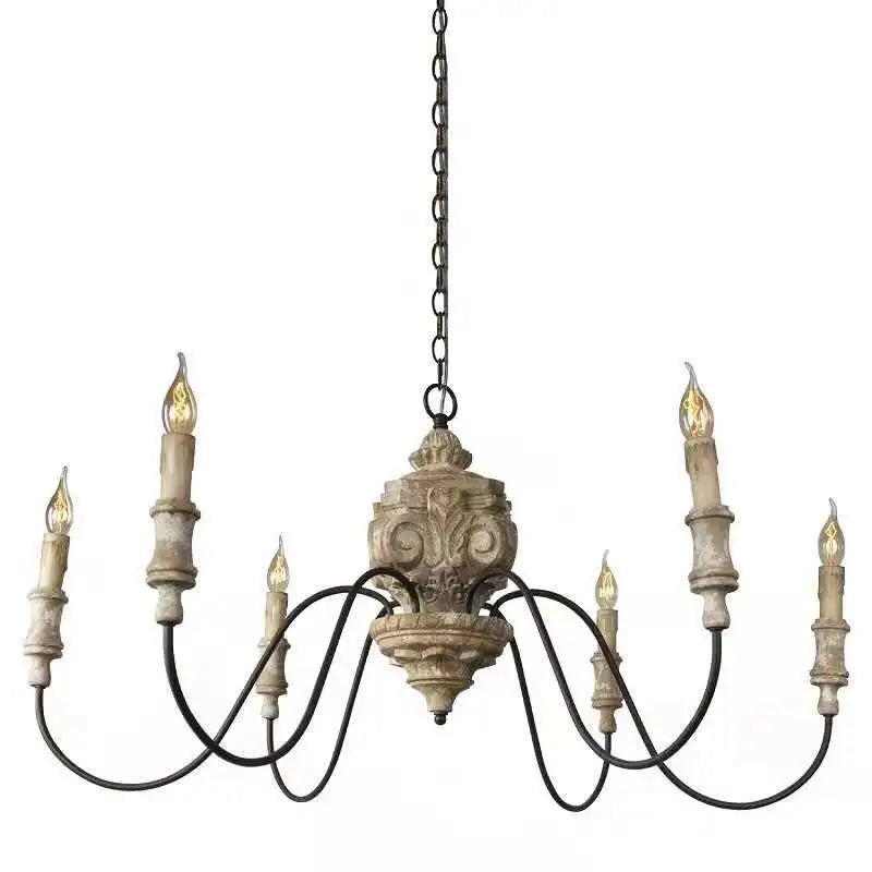Axyaa Retro French Wood Chandelier Vintage Carving Living Room Bedroom Dining