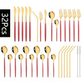Axyaa Red Gold Stainless Steel Cutlery Set - 32pcs Flatware Tableware