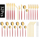 Axyaa Red Gold Stainless Steel Cutlery Set - 32pcs Flatware Tableware