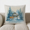 Axyaa Winter Scene Pillow Cover for Sofa Bedroom Car - Deer, Snowman & Cabin