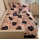 Axyaa Lace Printed Milk Fleece 4-Piece Set, Winter Coral Fleece, Thick & Warm