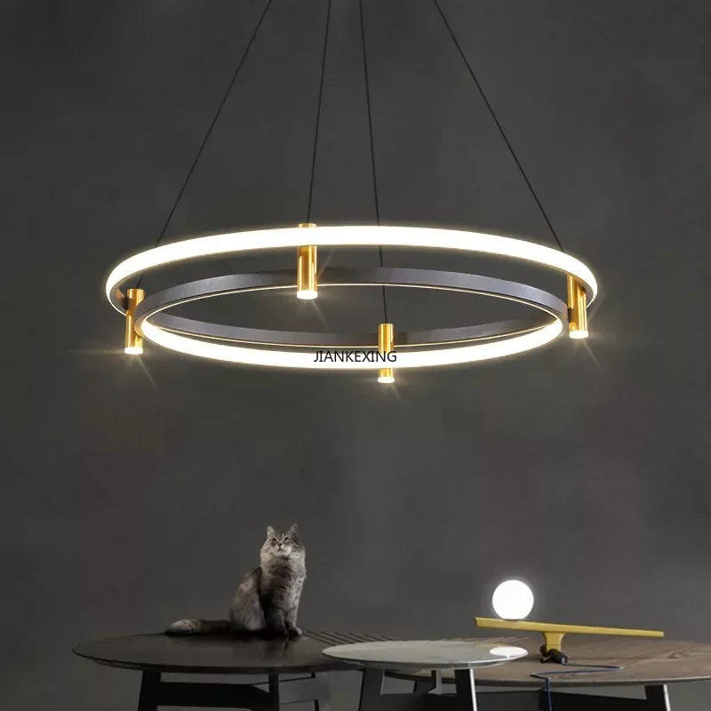 Axyaa Black Ring LED Pendant Lamp for Dining Living Room Kitchen Island, Chandelier Lighting