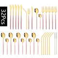 Axyaa Red Gold Stainless Steel Cutlery Set - 32pcs Flatware Tableware