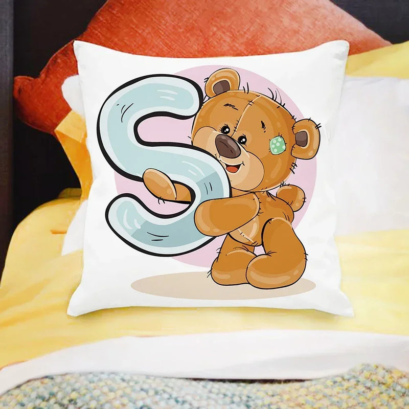 Axyaa Cartoon Bear Alphabet Print Cushion Cover - Children's Room Decor