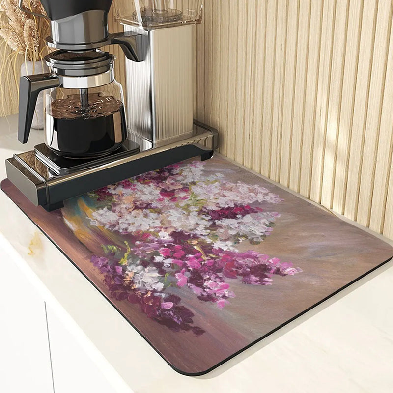 Axyaa Silicone Drainer Mat: Plant Style, Non-Slip, Absorbent Kitchen Drying Mat