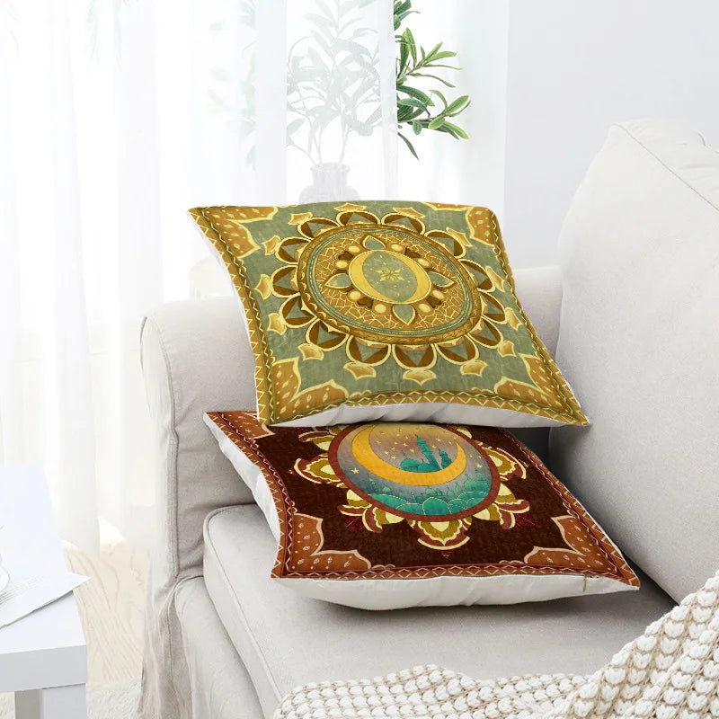 Axyaa Short Plush Moon Printed Cushion Cover 45x45cm - Home Sofa Decor Pillowcase