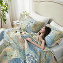 King Size Bohemian Green Patchwork Quilt Set by Axyaa - Reversible Lightweight Bedspread