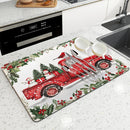 Axyaa Christmas Snow Kitchen Mat: Absorbent, Antiskid, Quick Dry, Draining, Tableware Mat