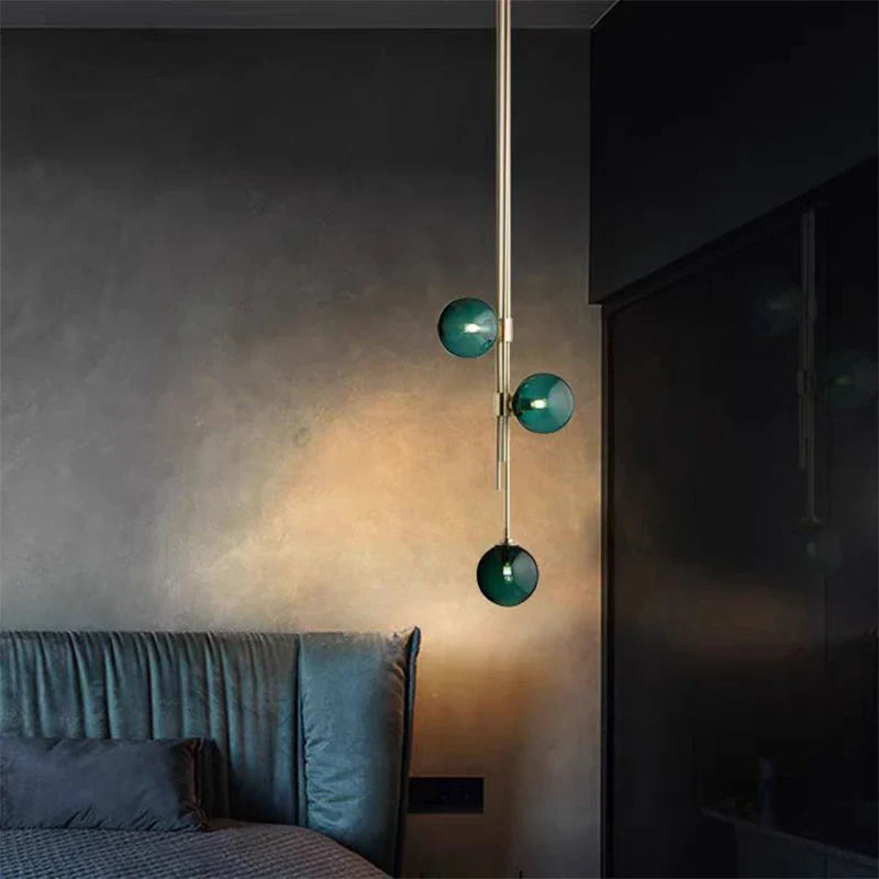 Axya Glass Ball Pendant Light: Brass Fixture for Living Room, Bedroom, Bedside