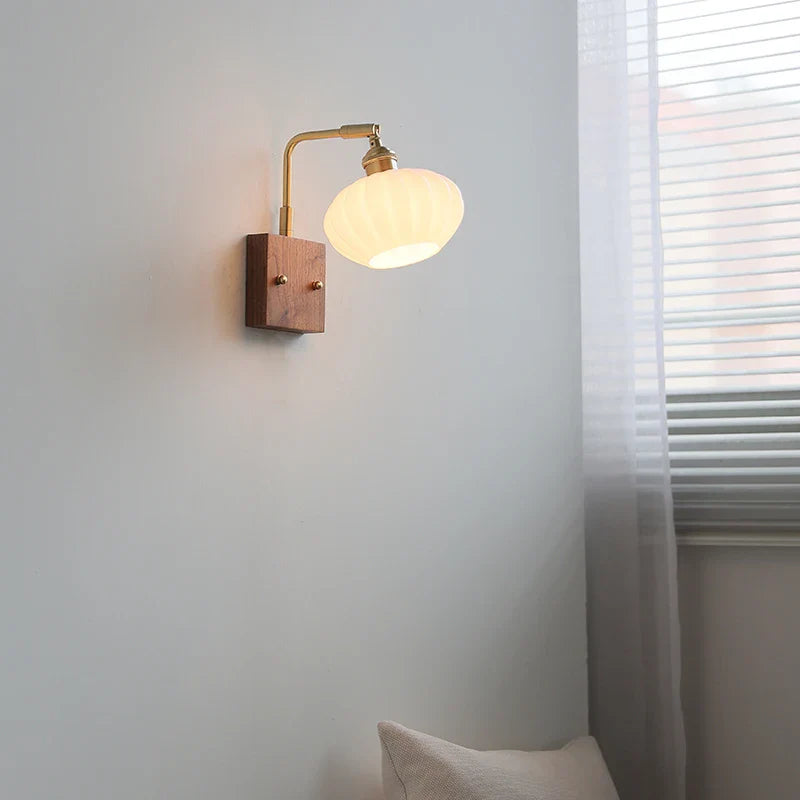 Axyaa White Pumpkin Glass LED Wall Lamp for Children's Living Room