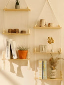Axyaa 3-Tier Macrame Floating Shelves with Beads, Boho Home Decor Storage Rack