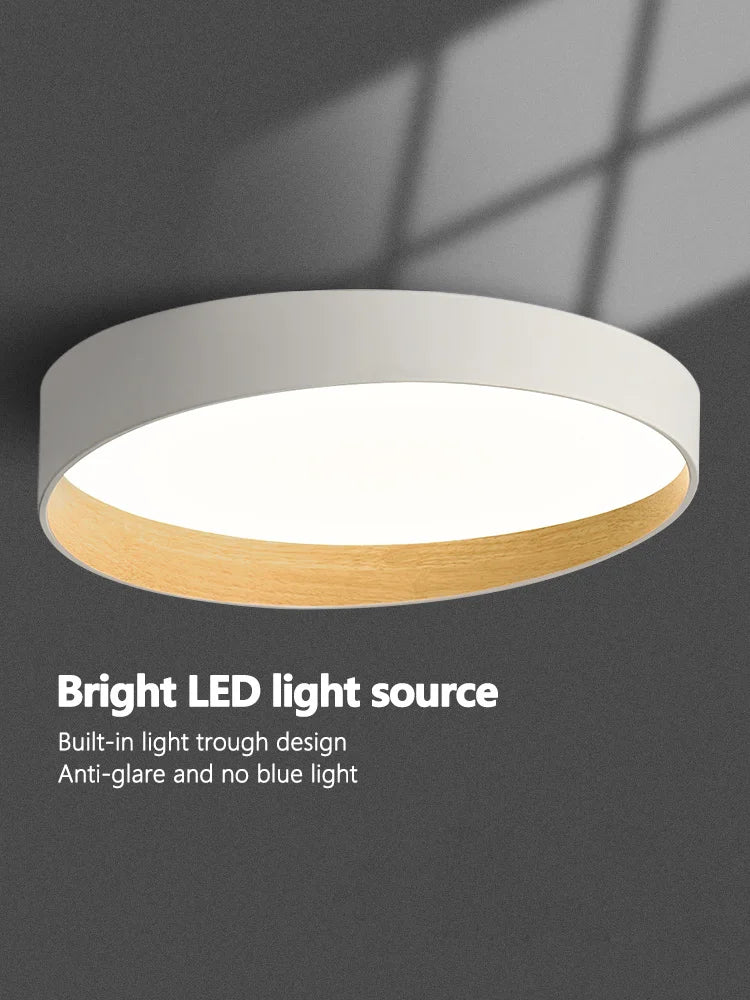 Axyaa Round LED Ceiling Lamp Wood Grain Modern Living Room Light