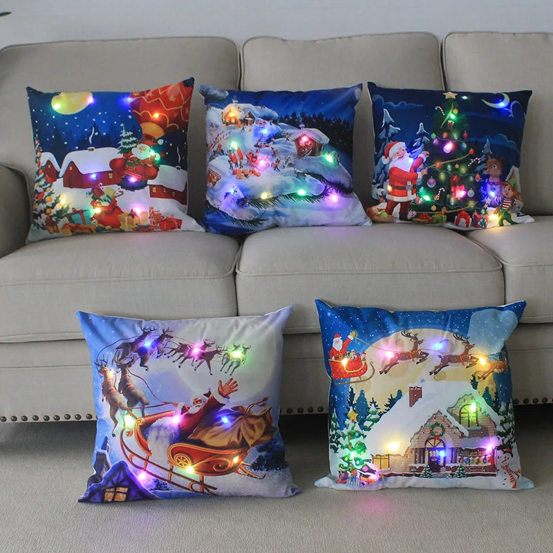 Axyaa LED Xmas Throw Pillows 18x18 inch - Cartoon Christmas Decoration