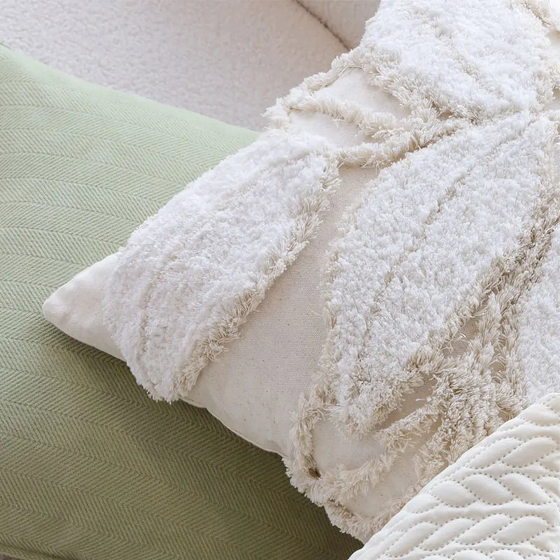 Axyaa Leaves Tufted Cushion Cover - Mori Style Home Decor Pillowcase