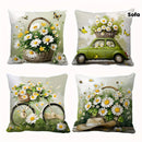 Axyaa Green Daisy Pillowcase Set with Pastoral Fresh Style, Wicker Basket & Butterfly