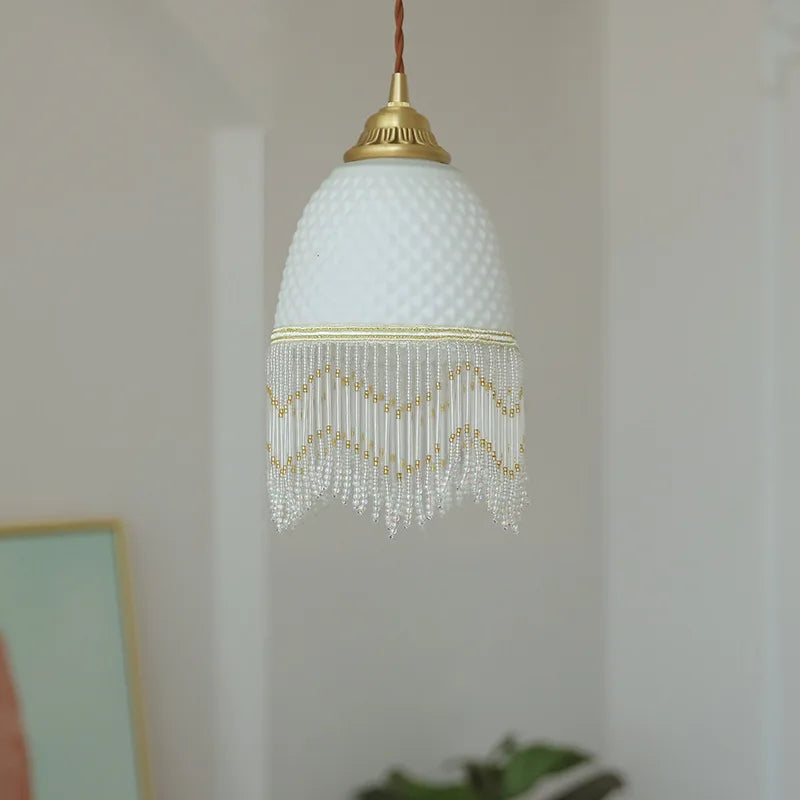 Axyaa Glass Tassels LED Pendant Light for Living Dining Bedroom, American Retro Style