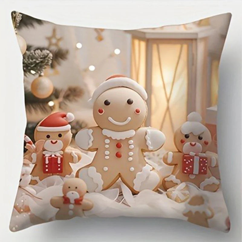 Axyaa Christmas Pillow Cover Set for Home Sofa Decor - Santa Claus & Snowman Theme